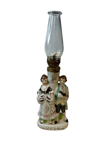 Vintage Oil Lamp Japan Nasco Del Coronado Porcelain Colonial Man Woman Victorian