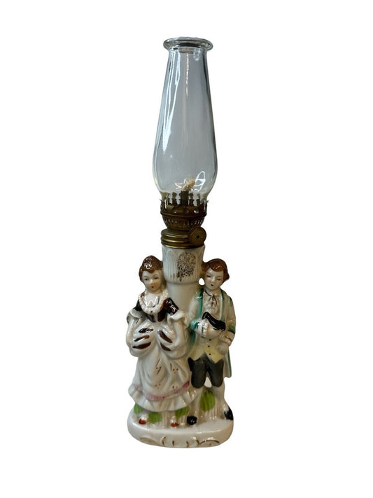 Vintage Oil Lamp Japan Nasco Del Coronado Porcelain Colonial Man Woman Victorian