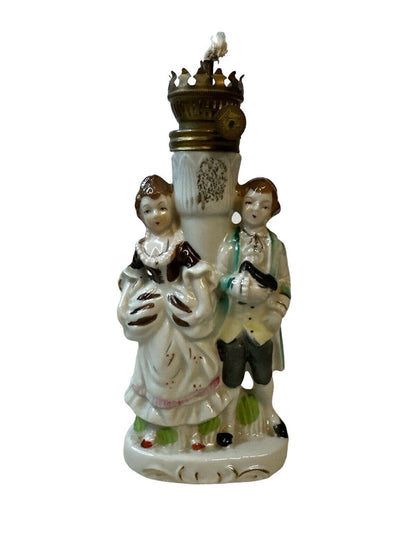 Vintage Oil Lamp Japan Nasco Del Coronado Porcelain Colonial Man Woman Victorian