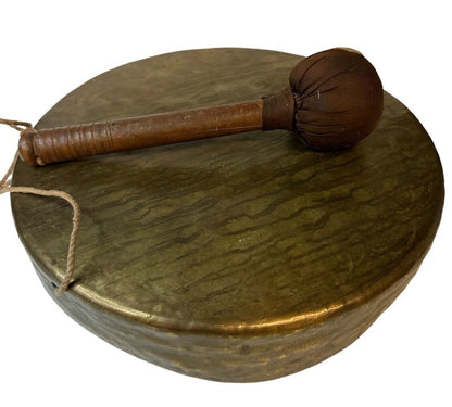 Antique Tiger Bronze Tibetan Kempel Prayer Gong With Mallet unique decor