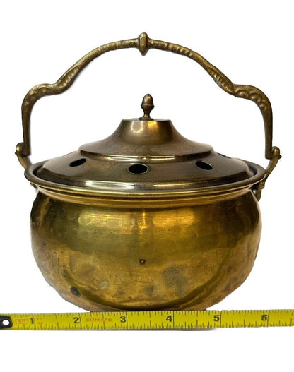 Vintage 1940’s Brass And Metal Incense pot Profumo Burner Ornate Handle 6” X 5”