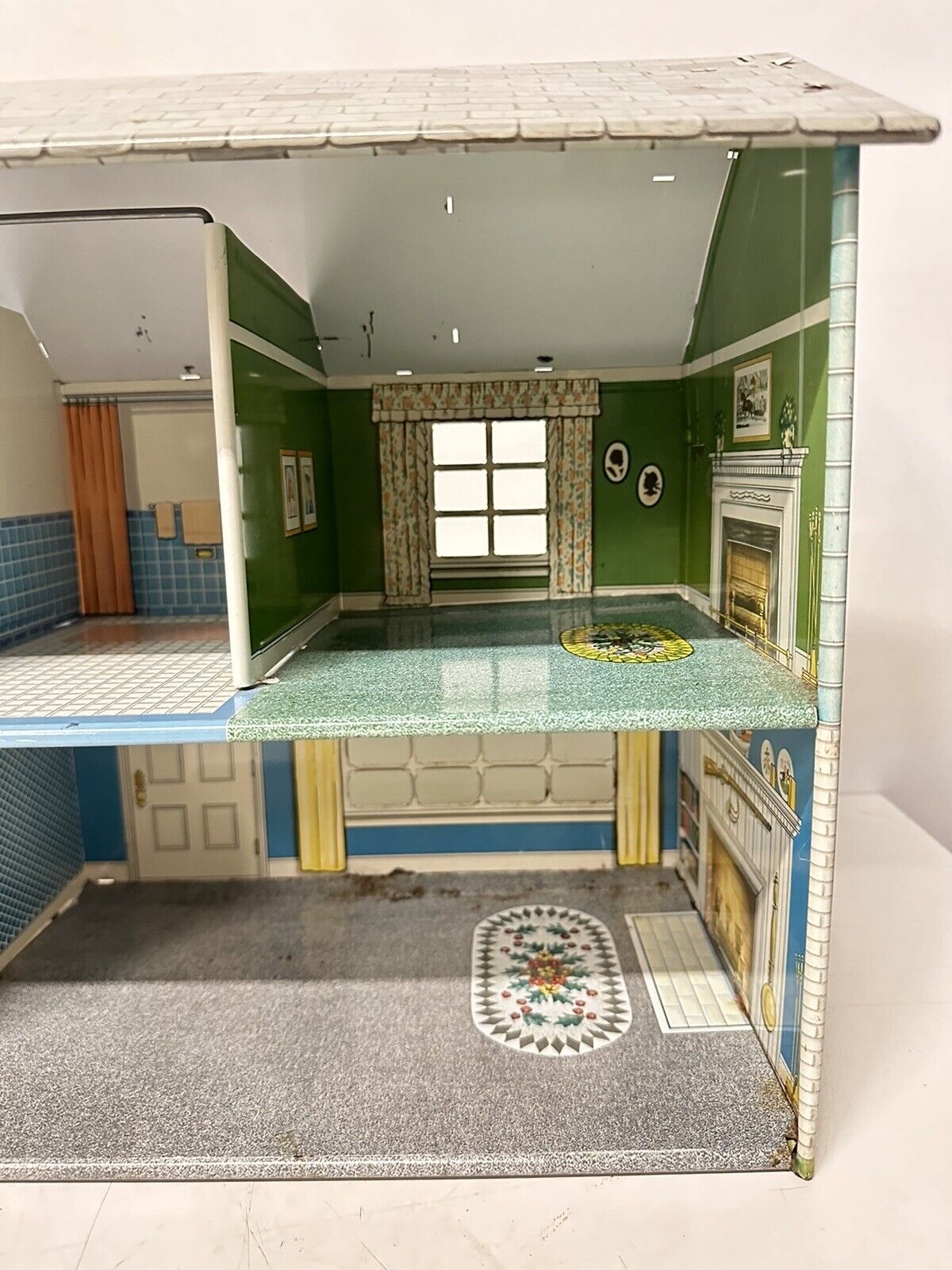Vtg 1950 Marx Dollhouse Tin Metal Litho Colonial Doll House 18” X 14” X 8”