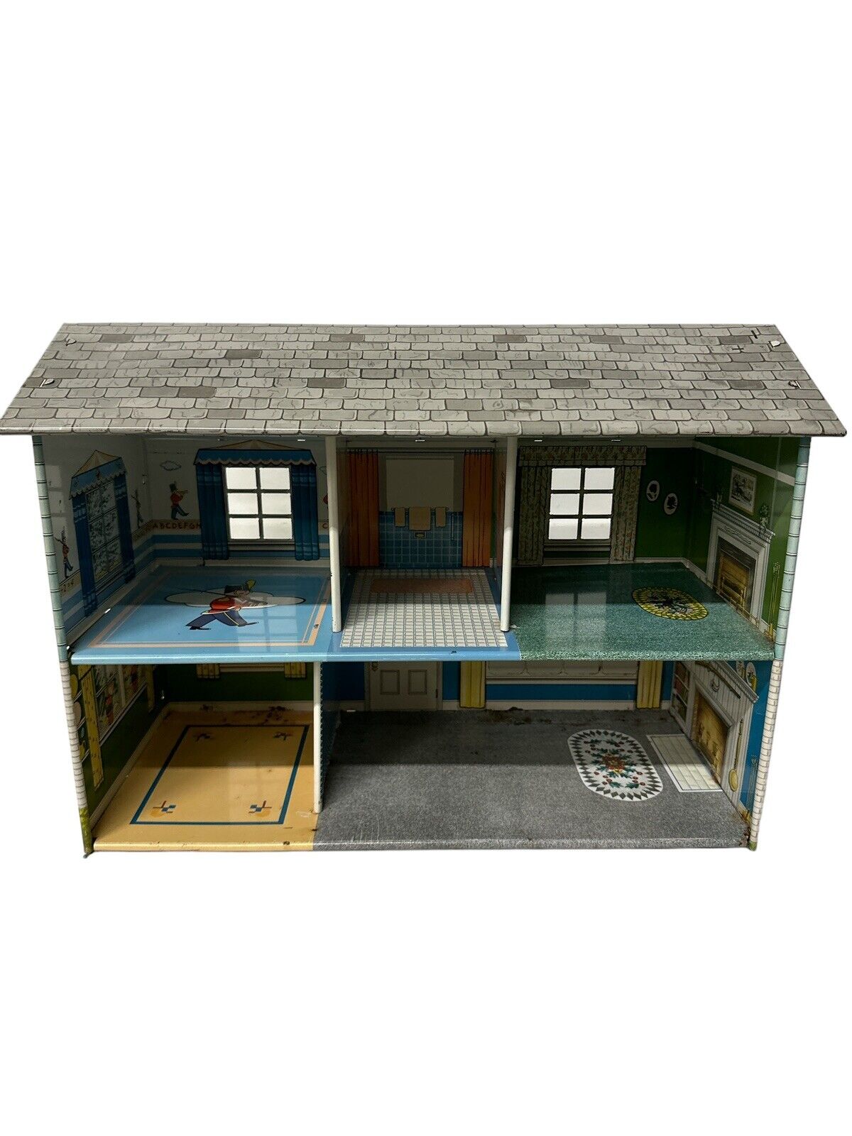 Vtg 1950 Marx Dollhouse Tin Metal Litho Colonial Doll House 18” X 14” X 8”