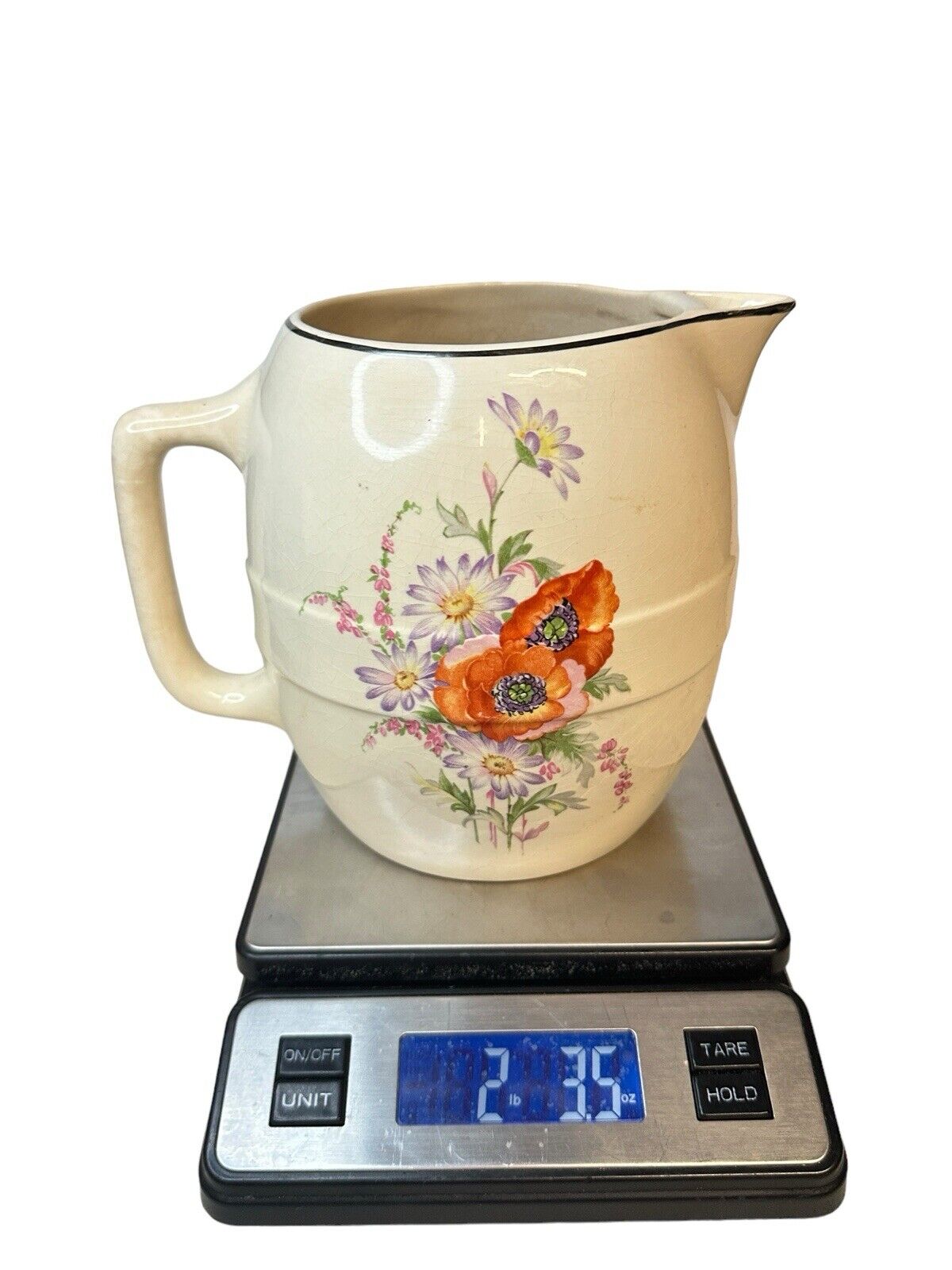 Vtg 1960’s Universal Cambridge Poppy Flower Pottery Lemonade Water Pitcher