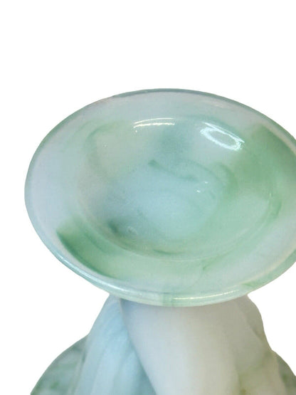 Vtg 1940 Akro Glass Agate Beggars Hand  #766 Green & White Slag Glass Miniature Vase