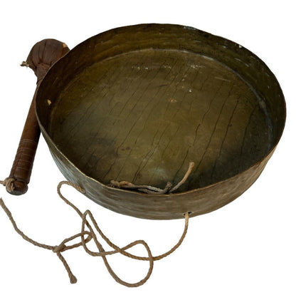 Antique Tiger Bronze Tibetan Kempel Prayer Gong With Mallet unique decor