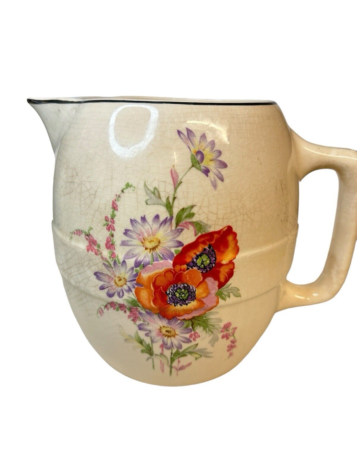 Vtg 1960’s Universal Cambridge Poppy Flower Pottery Lemonade Water Pitcher