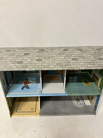 Vtg 1950 Marx Dollhouse Tin Metal Litho Colonial Doll House 18” X 14” X 8”