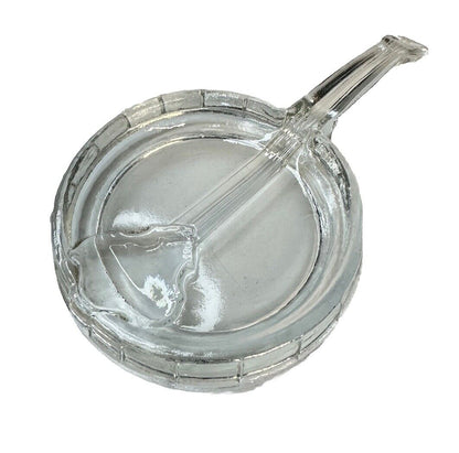 Vintage Crystal Thick Glass Banjo Ashtray 6” X 3” MCM Style