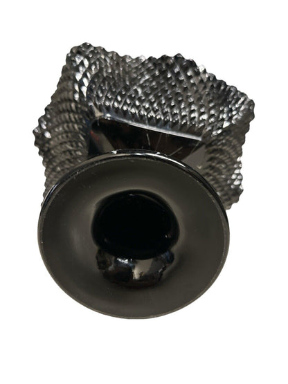 Vintage Black Confetti Ware Pedestal Fruit Bowl Diamond Point By L E Smith Glass