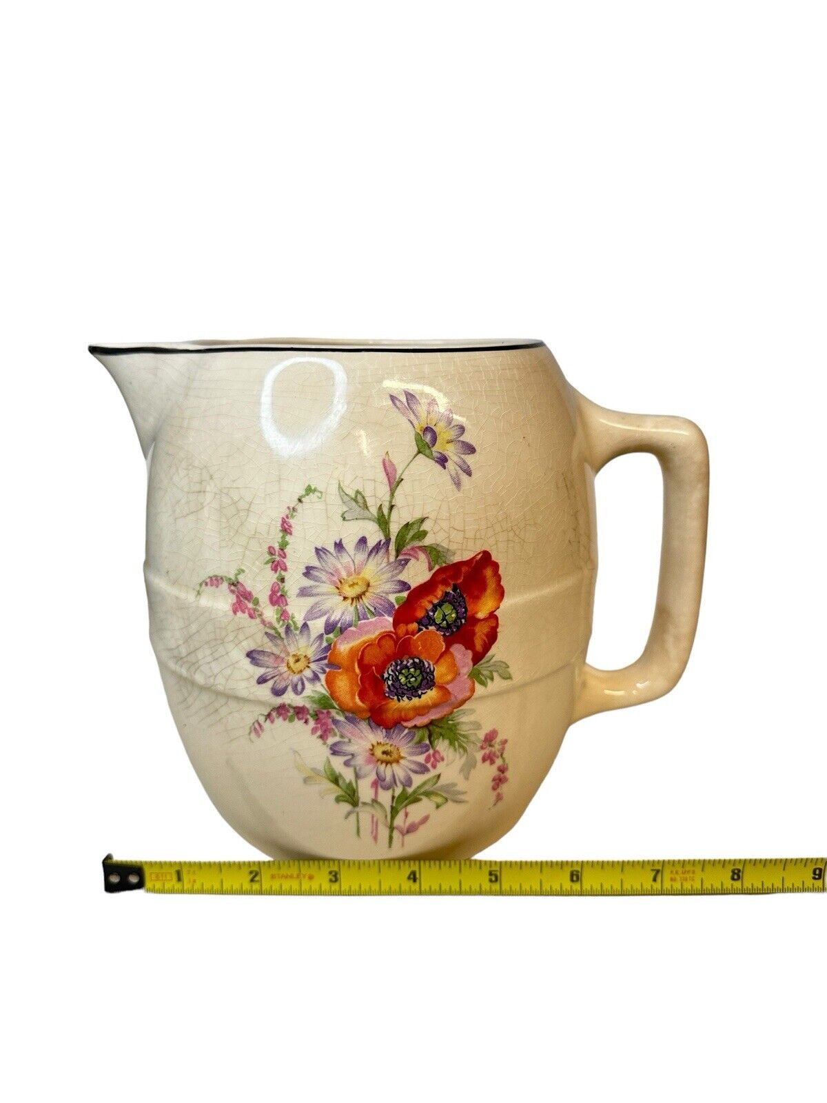 Vtg 1960’s Universal Cambridge Poppy Flower Pottery Lemonade Water Pitcher