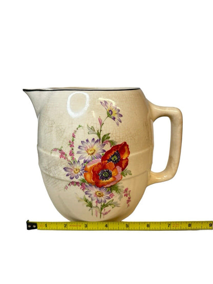 Vtg 1960’s Universal Cambridge Poppy Flower Pottery Lemonade Water Pitcher