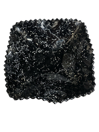 Vintage Black Confetti Ware Pedestal Fruit Bowl Diamond Point By L E Smith Glass