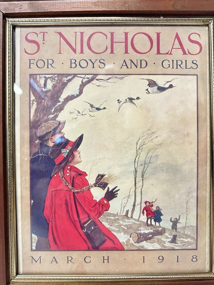 Antique March Original 1918 ST. Nicholas Magazine Cover Framed Norman Price Art