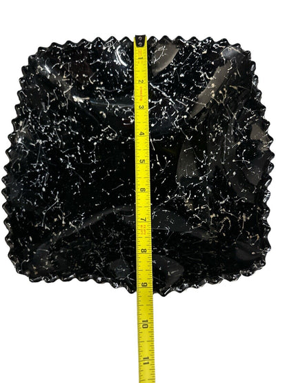 Vintage Black Confetti Ware Pedestal Fruit Bowl Diamond Point By L E Smith Glass