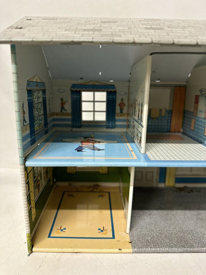 Vtg 1950 Marx Dollhouse Tin Metal Litho Colonial Doll House 18” X 14” X 8”