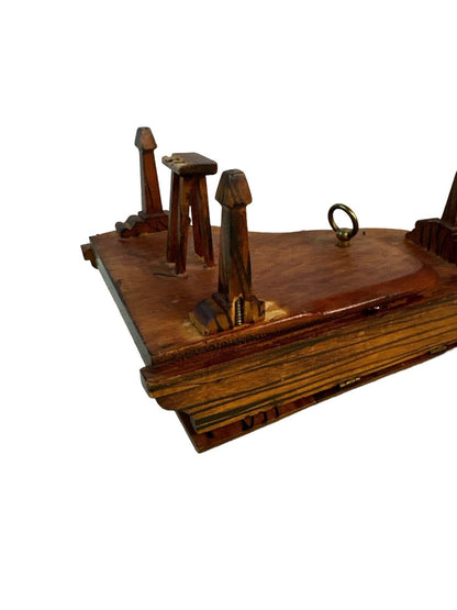 Antique Vtg Handmade Miniature Dollhouse Grand Piano Music Box & Seat Tiger Wood