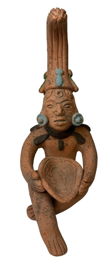 Primitive Style Handmade Peruvian Terracotta Sitting Clay Figure 9”
