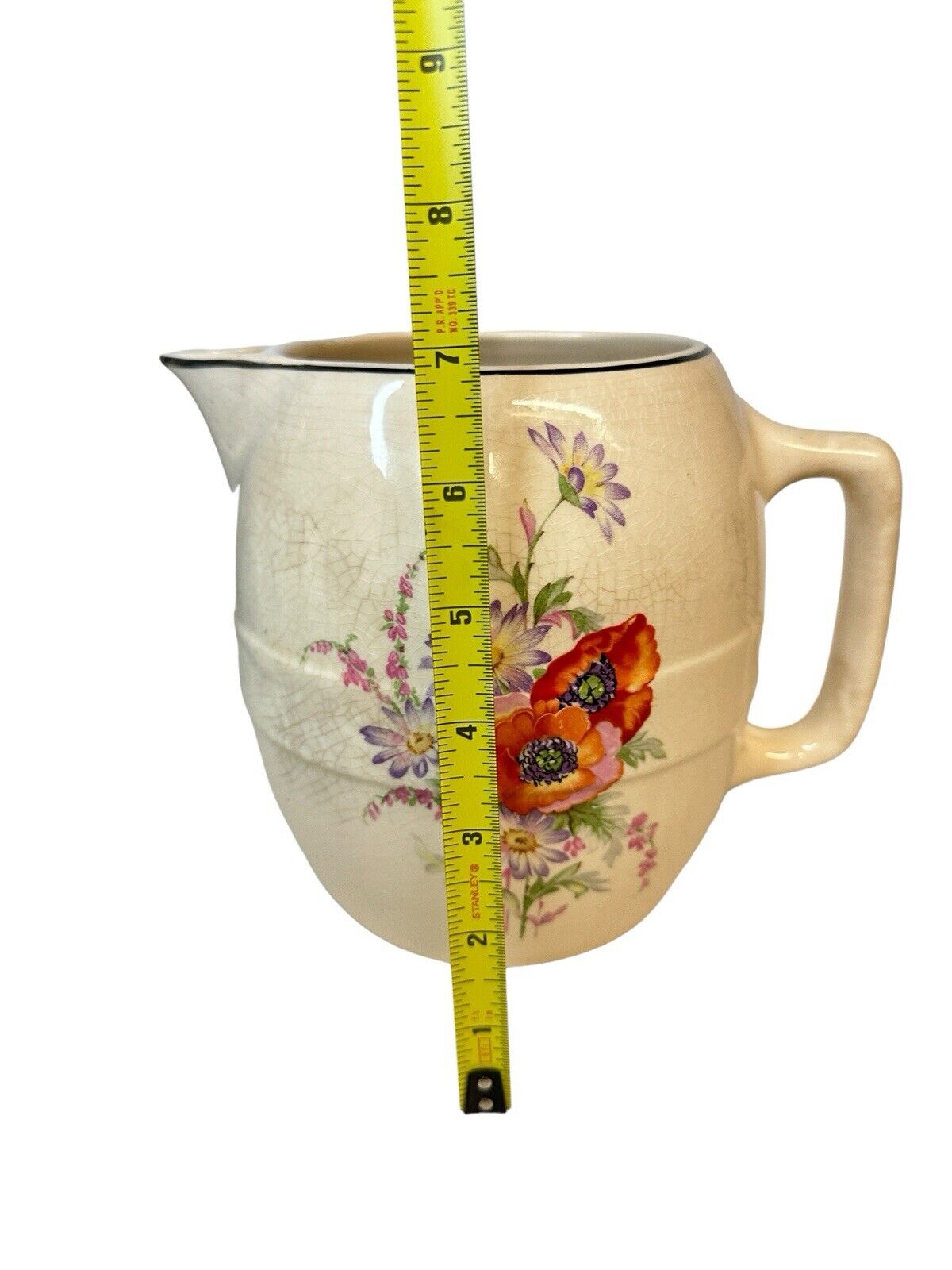 Vtg 1960’s Universal Cambridge Poppy Flower Pottery Lemonade Water Pitcher