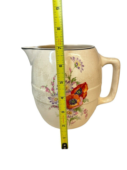 Vtg 1960’s Universal Cambridge Poppy Flower Pottery Lemonade Water Pitcher