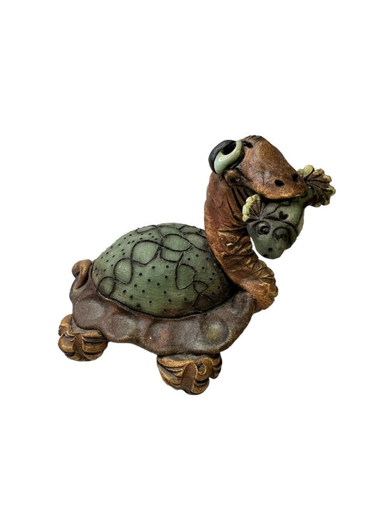 Vtg Clay Art Carved Painted Enamel Eyes Animal Folk Art Turtle By Artist Olsen