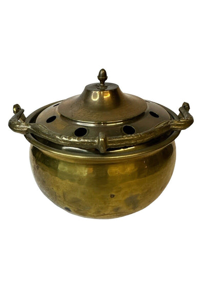 Vintage 1940’s Brass And Metal Incense pot Profumo Burner Ornate Handle 6” X 5”