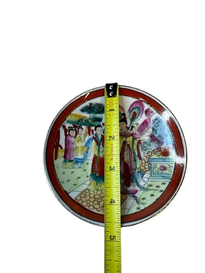 Pair Of Vtg 4.5" Japanese Scene Hand Painted Plates Pre-owned Fair Condition