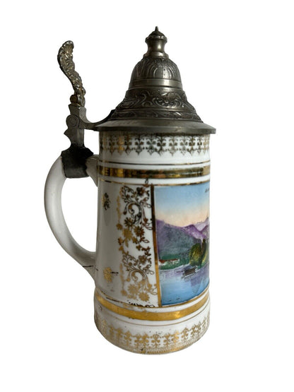 Antique Old German Porcelain Stein 1/2 Litter "Alt-Ausses with the Duchstein"