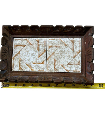 Vintage MCM Wood & Tile Folk Art 11”x 7” Hand Made In Central Mexico
