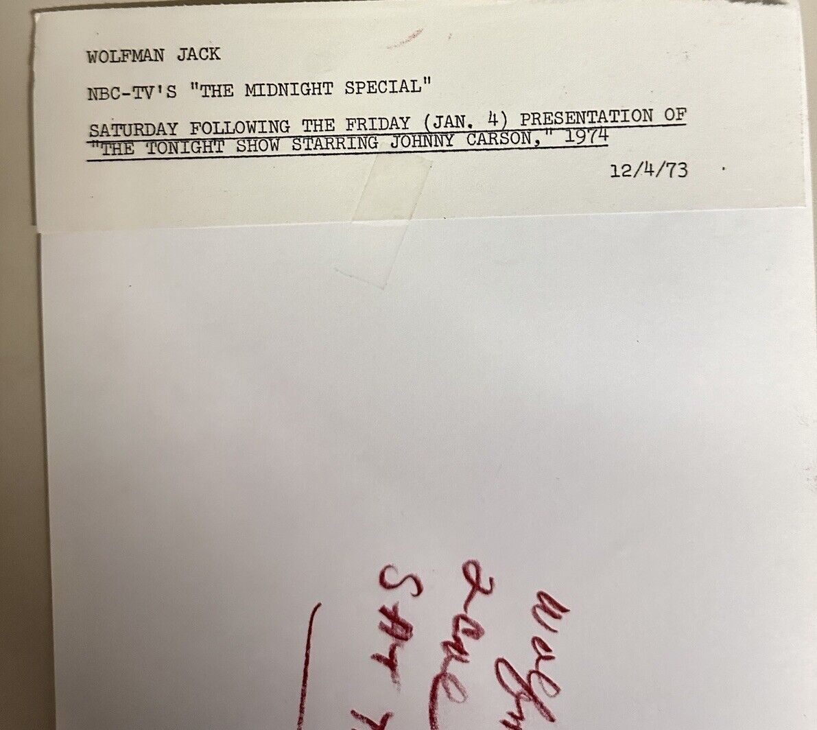 1973 DJ Wolfman Jack Authentic Press Release Photo “The Midnight Show” NBC