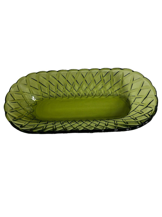 Vintage INDIANA GLASS Pretzel Avocado Celery Dish 10” X 5”
