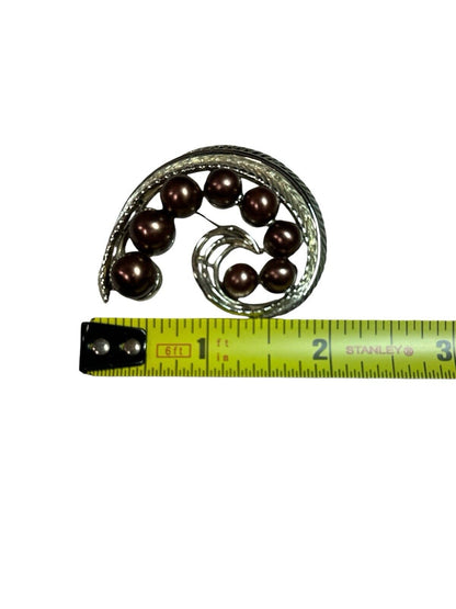 Vintage Signed Brooch STAR Gold Tone With Faux Brown Pearls Fall Colors