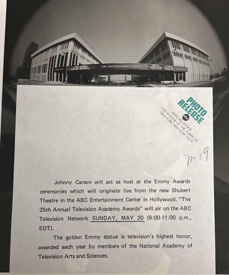 25th Annual Emmy Awards 1973 Press Release photo Johnny Carson Presenter