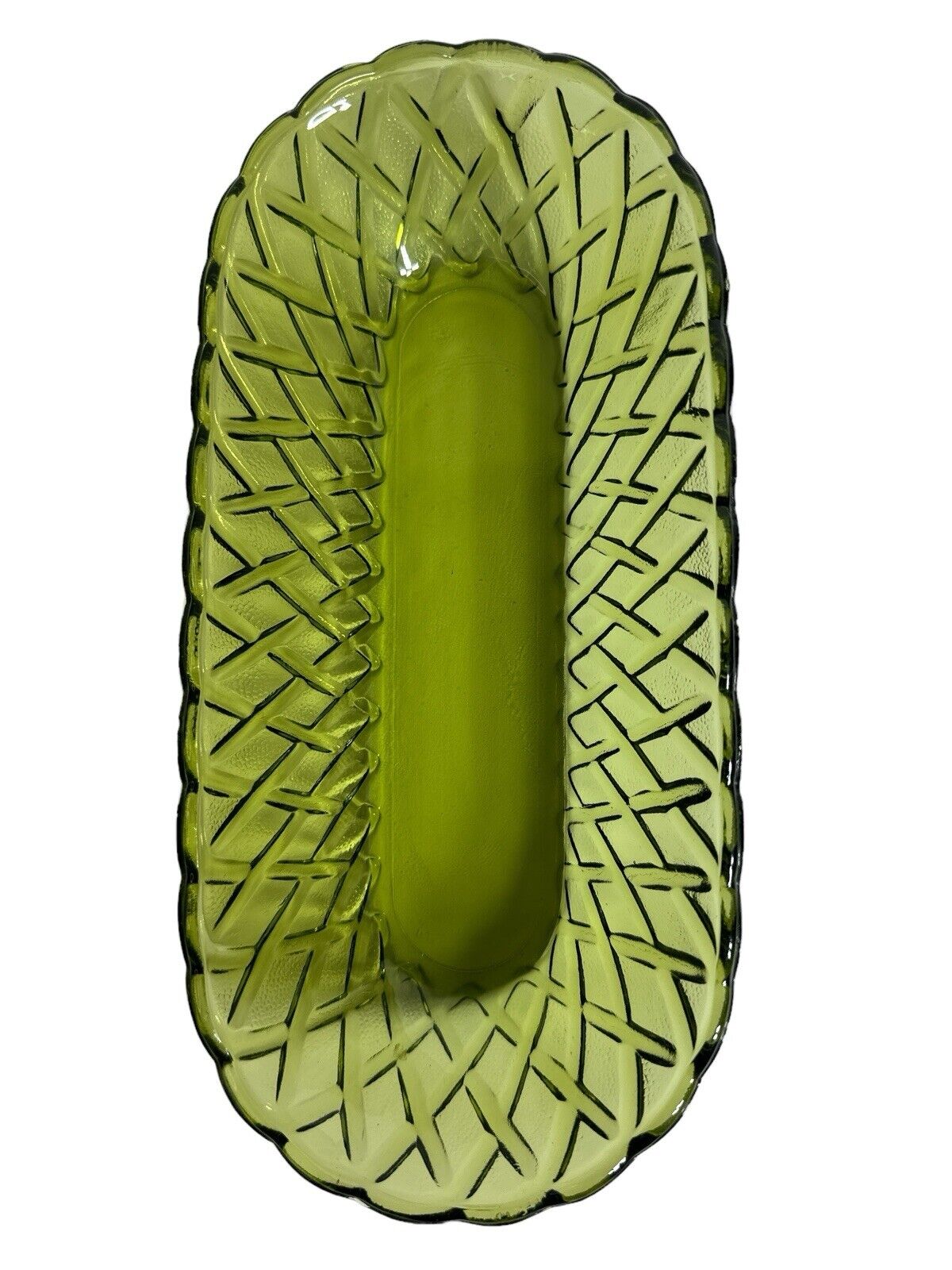 Vintage INDIANA GLASS Pretzel Avocado Celery Dish 10” X 5”
