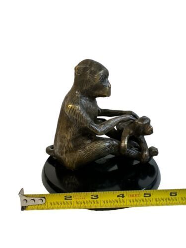 Bronze Sculpture Mother Monkey And Child Bronze Figurine Made In India 6” Tall