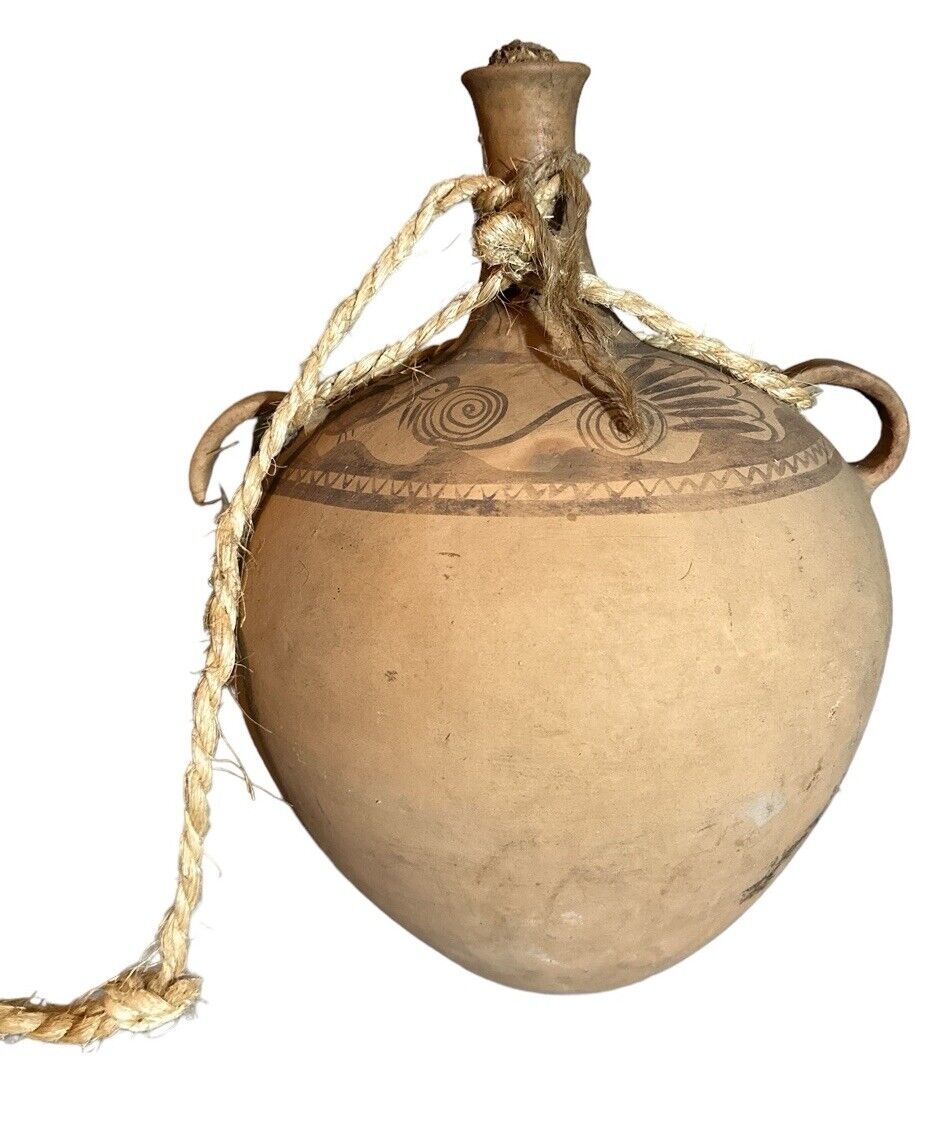 Mid 1900’s Large Long Necked Clay Water Jug Mexico's Huasteca Region 17” X 12”