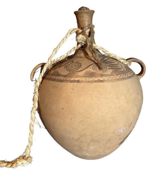 Mid 1900’s Large Long Necked Clay Water Jug Mexico's Huasteca Region 17” X 12”
