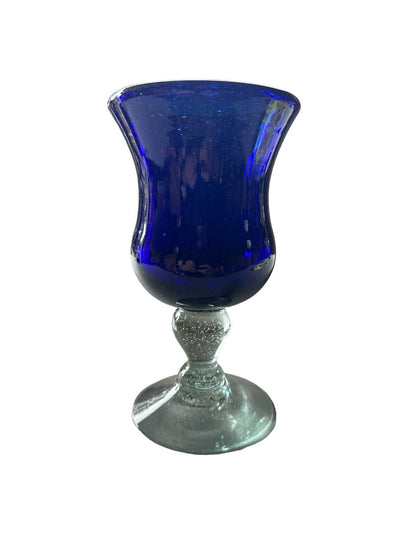 Authentic Blown Glass Tulip Goblet Cobalt Blue Made In Mexico Tonala 6.5”