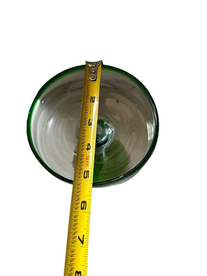 Vintage Authentic Mexican Hand Blown Margarita Glass Green Rim Cocktail 6.5”