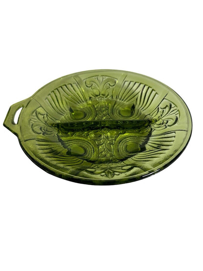 Vintage 1960’s Green Indiana Pressed Glass 2 Part Relish Dish Killarney