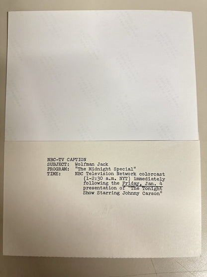 1973 DJ Wolfman Jack Authentic Press Release Photo The Midnight Show NBC