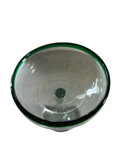 Vintage Authentic Mexican Hand Blown Margarita Glass Green Rim Cocktail 6.75”