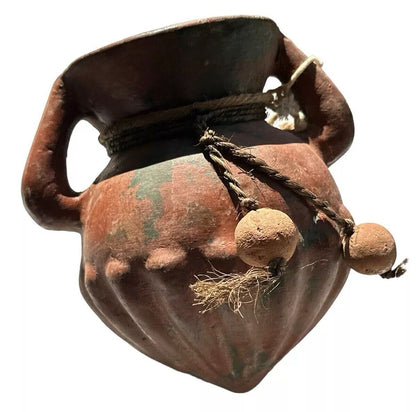 old Huasteca Region Clay hanging water Vessel made in mexico 9”x 8” Mid 1900’s
