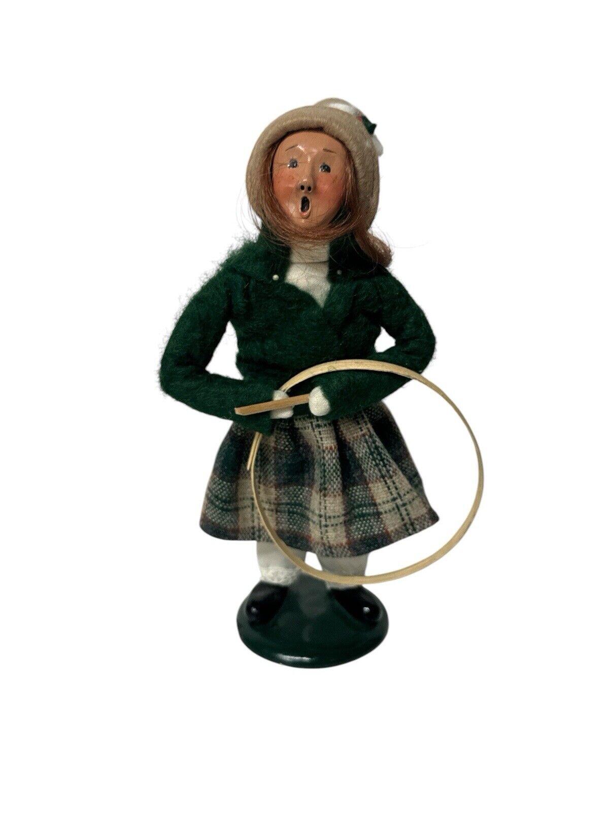 1990 Byers Choice Carolers Girl with a Wooden Hoop & Stick Toy