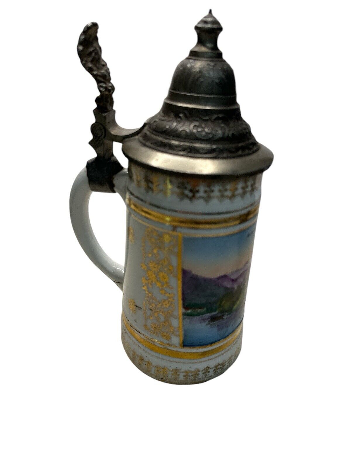 Antique Old German Porcelain Stein 1/2 Litter "Alt-Ausses with the Duchstein"