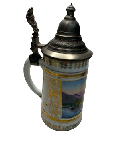 Antique Old German Porcelain Stein 1/2 Litter "Alt-Ausses with the Duchstein"