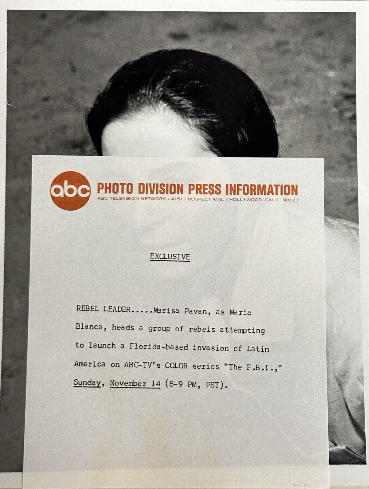 1965 Press Release Photo The FBI “The Exiles” Marisa Pavan