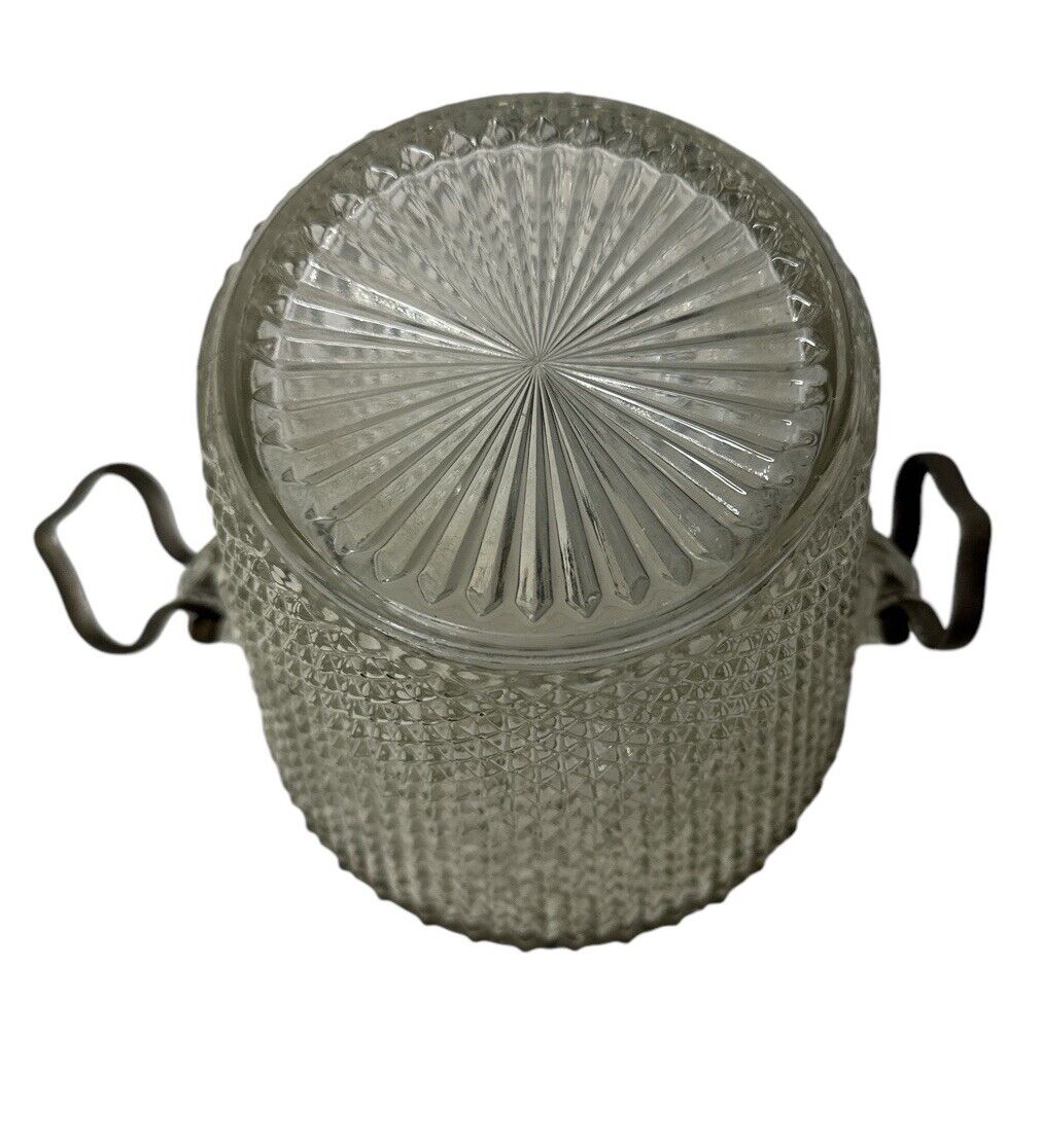 MCM heavy cut glass ice or champagne bucket vintage silver Nickel Rim 1960’s