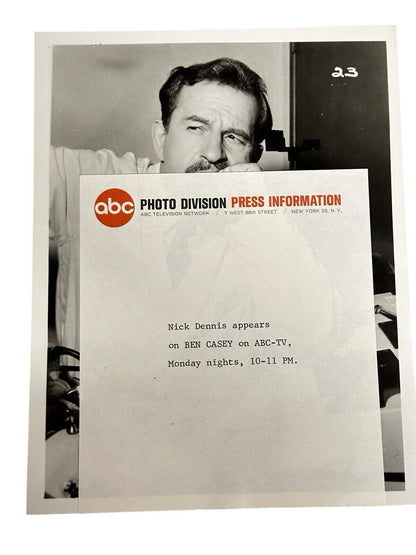1970’s ABC Press Release Photo Nick Denis Stars On Ben Casey  7” x 9”