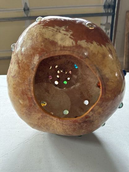 Vintage Mexican Decorative Hanging Double Ball  Gourd Folk Art Light Reflecting